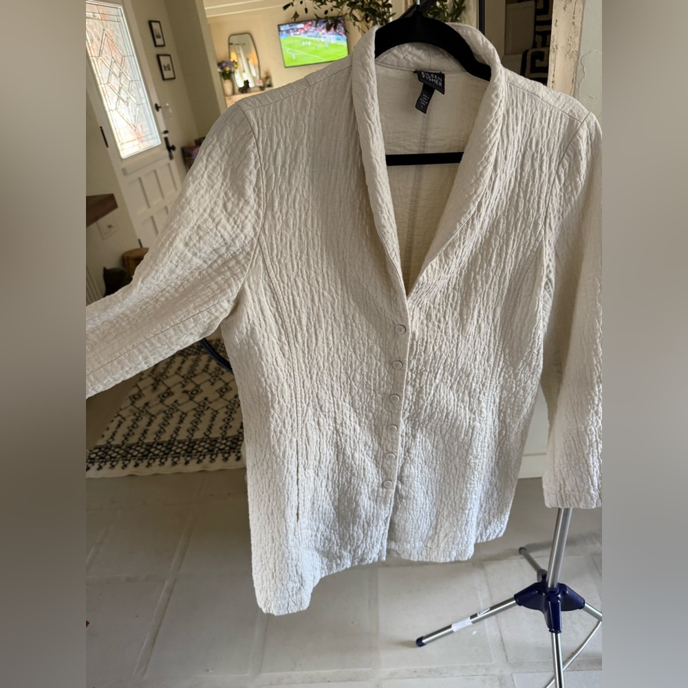 Eileen Fisher Women's Quilted Cream Button-Up Linen Cotton Light Jacket S fits M - Picture 6 of 13